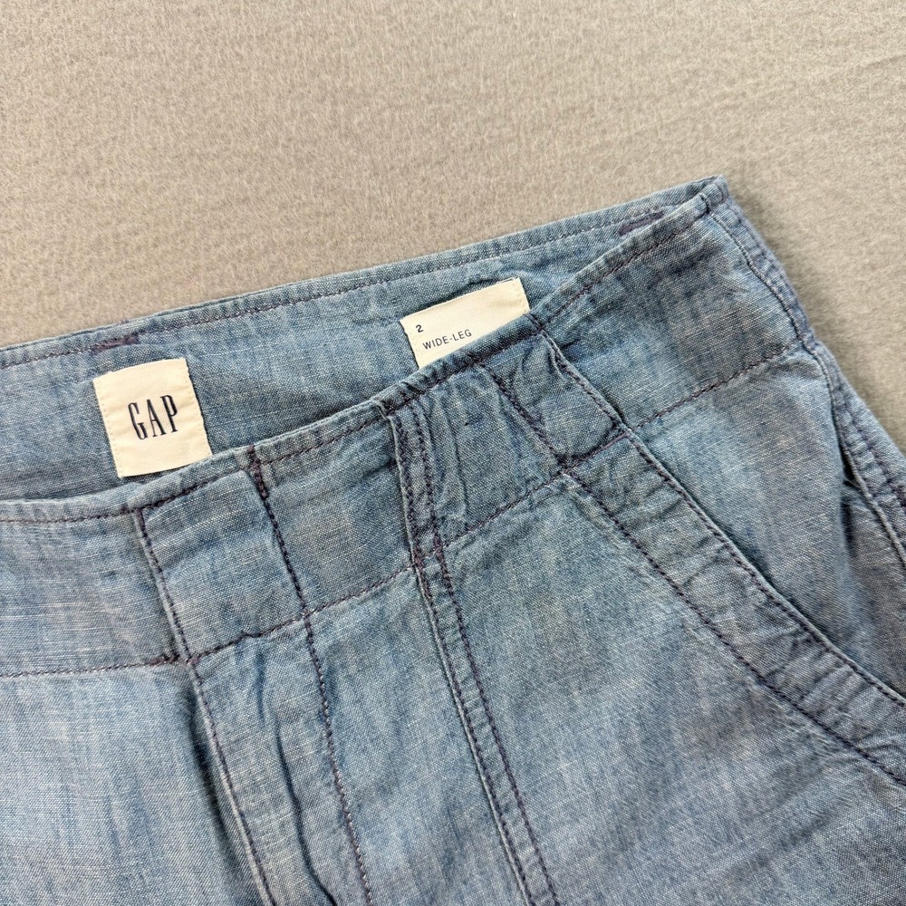Gap Light Blue Chambray Cotton Trousers Wide Leg Pants 30 Capsule Wardrobe Boho - Picture 10 of 10
